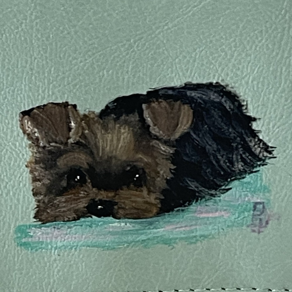 Hand Painted Yorkie SM Wallet Faux Leather Card Holder ID Case Snap Closure NWOT